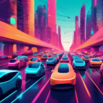 A futuristic cityscape with electric vehicles stuck in a long traffic jam due to inadequate charging infrastructure, highlighting the central challenge of transitioning to electric mobility.