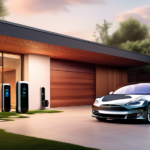 A modern home with a newly installed Tesla home charger in the garage. The sleek, futuristic charger is seen plugged into a Tesla, showcasing the convenience and eco-friendliness. The background includes solar panels on the roof of the house and a lush, green garden, symbolizing sustainable living. The family inside is happily engaging with their devices, highlighting the ease and efficiency of having a home charging station.