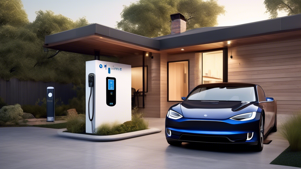 Create an image of a modern-looking electric vehicle charging station installed in a residential garage. The charging unit, labeled Ohme Home Pro, should have a sleek, user-friendly design with a digital display showing charging progress. Surround the unit with an organized garage setting, featuring an electric vehicle connected to it, and some eco-friendly elements like solar panels on the roof, a small garden outside the open garage door, and energy-efficient appliances inside the garage. The atmosphere should be clean, convenient, and environmentally conscious.